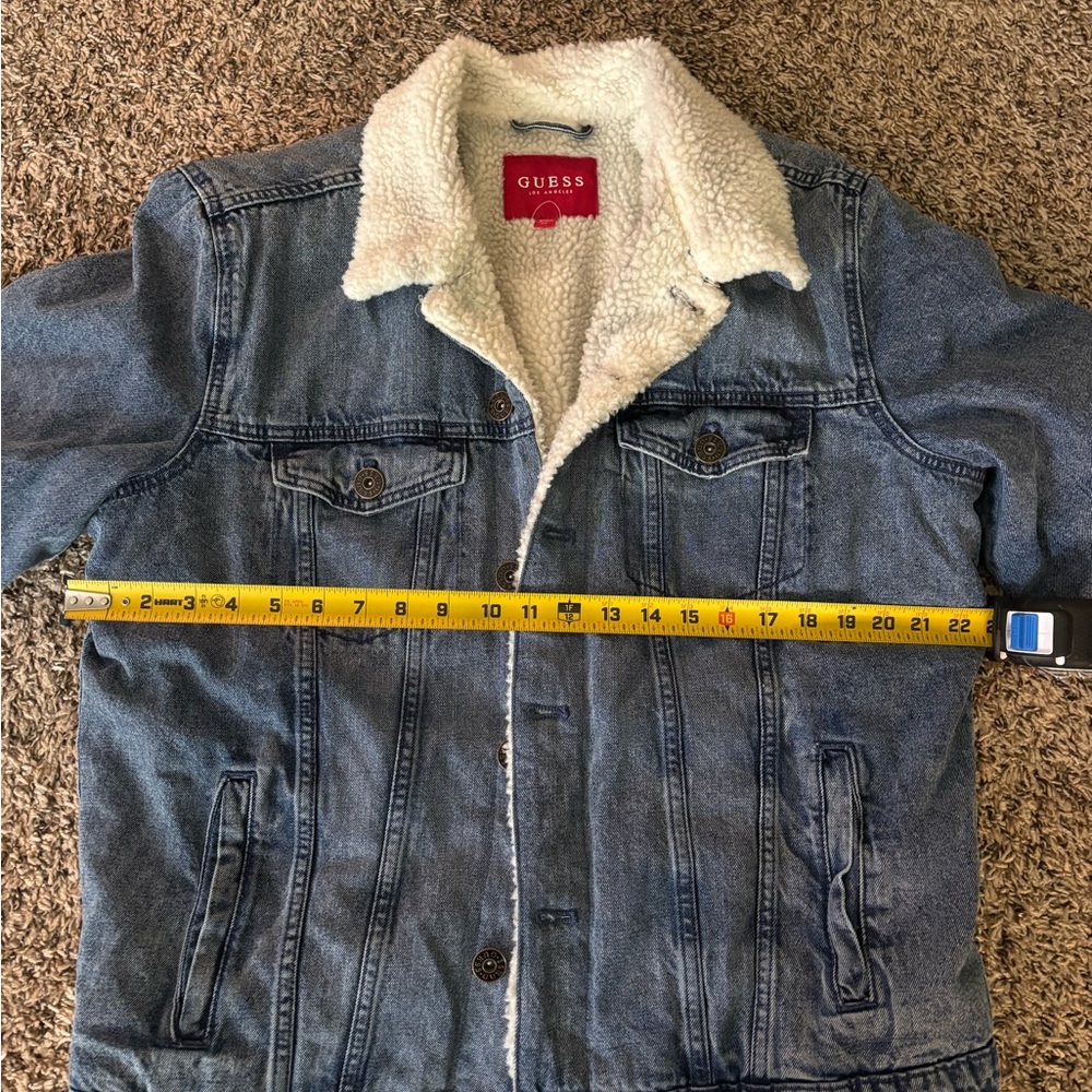 GUESS Men’s Sherpa Lined Denim Jacket | Blue Jean Trucker Coat - Picture 6 of 10